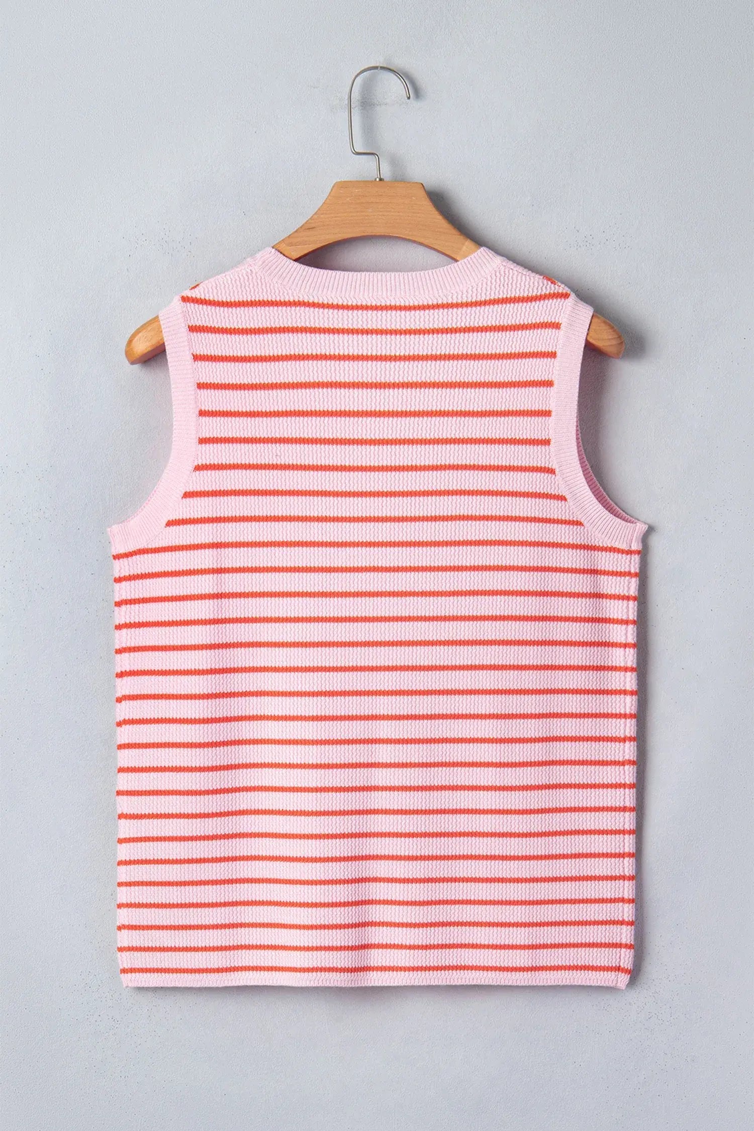Pink Stripe Textured Knit Sleeveless Casual Sweater Top