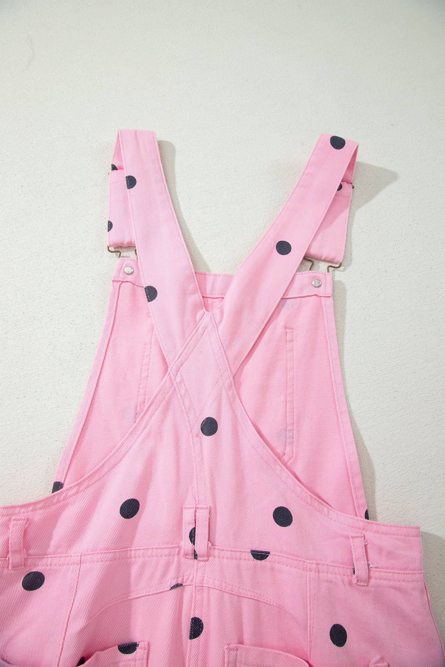 Light French Beige Polka Dot Print Bib Pocket Denim Barrel Overalls Jumpsuit