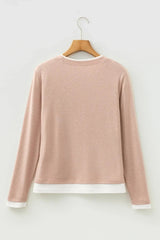 Smoke Gray False Two Piece Color Block Patchwork Long Sleeve Top