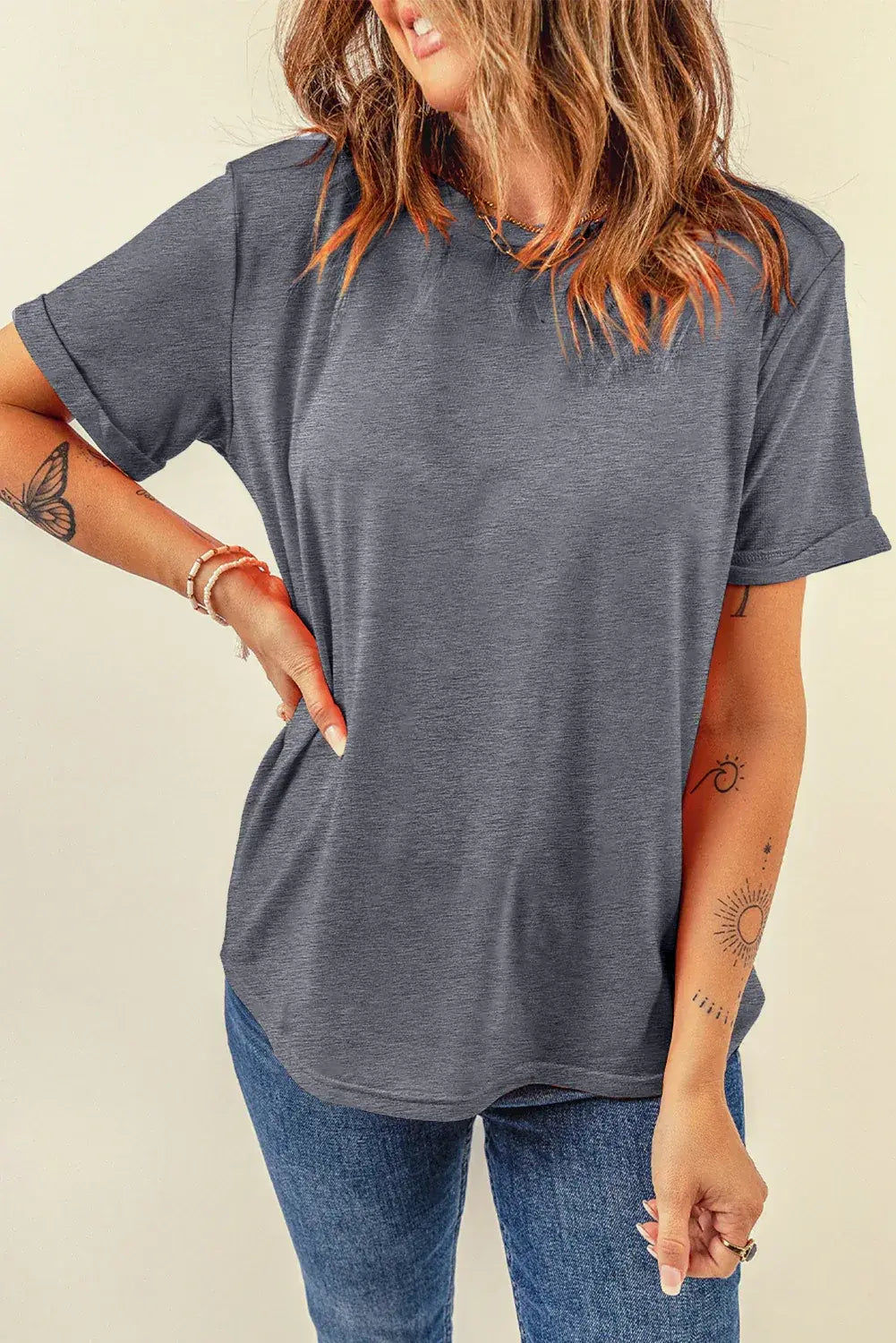 Mint Green Casual Plain Crew Neck Tee