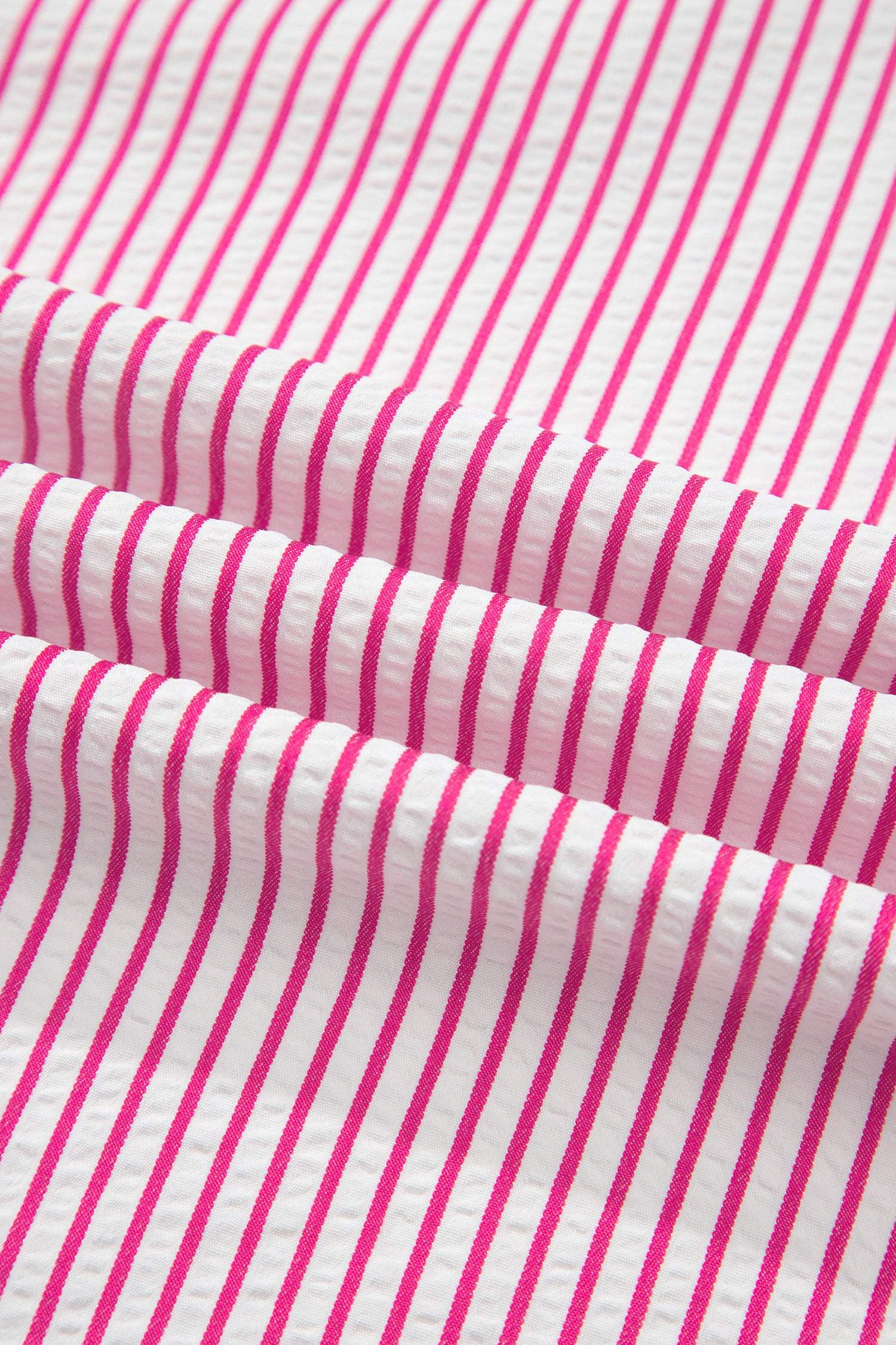 Red Stripe Frilled Detail Half Buttons Short Sleeve Long Dress