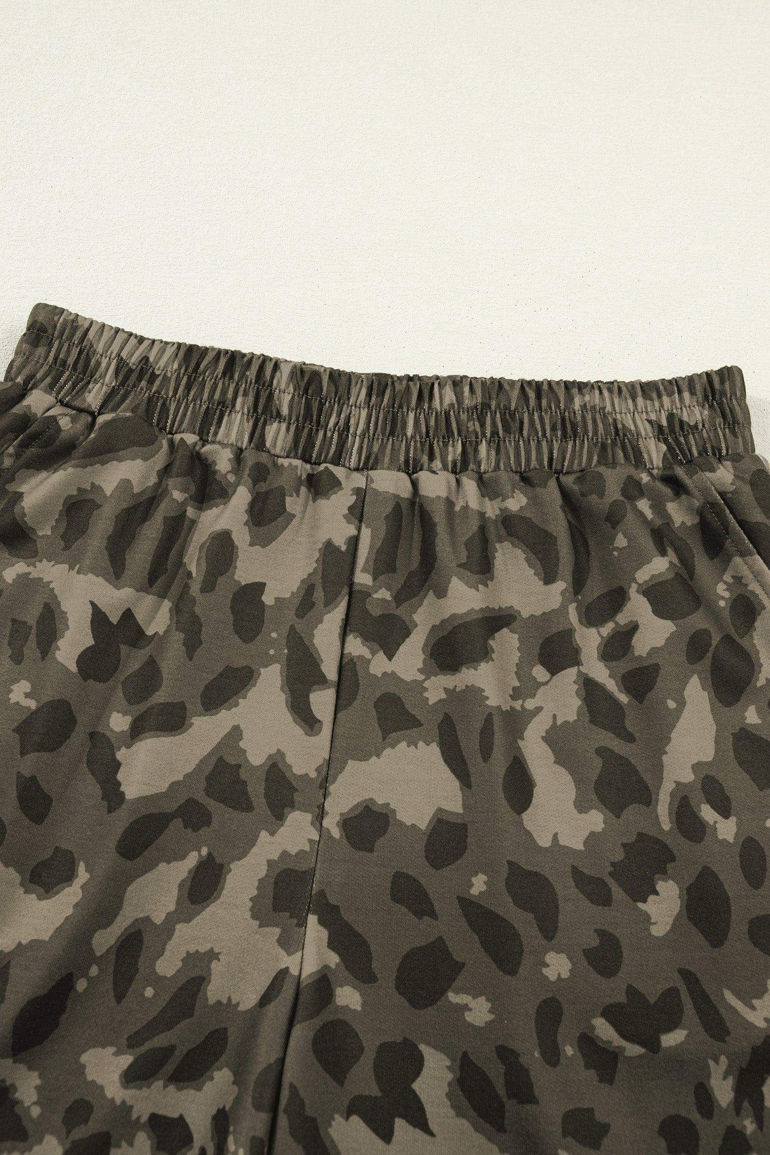 Brown Leopard Print Crew Neck Short Set