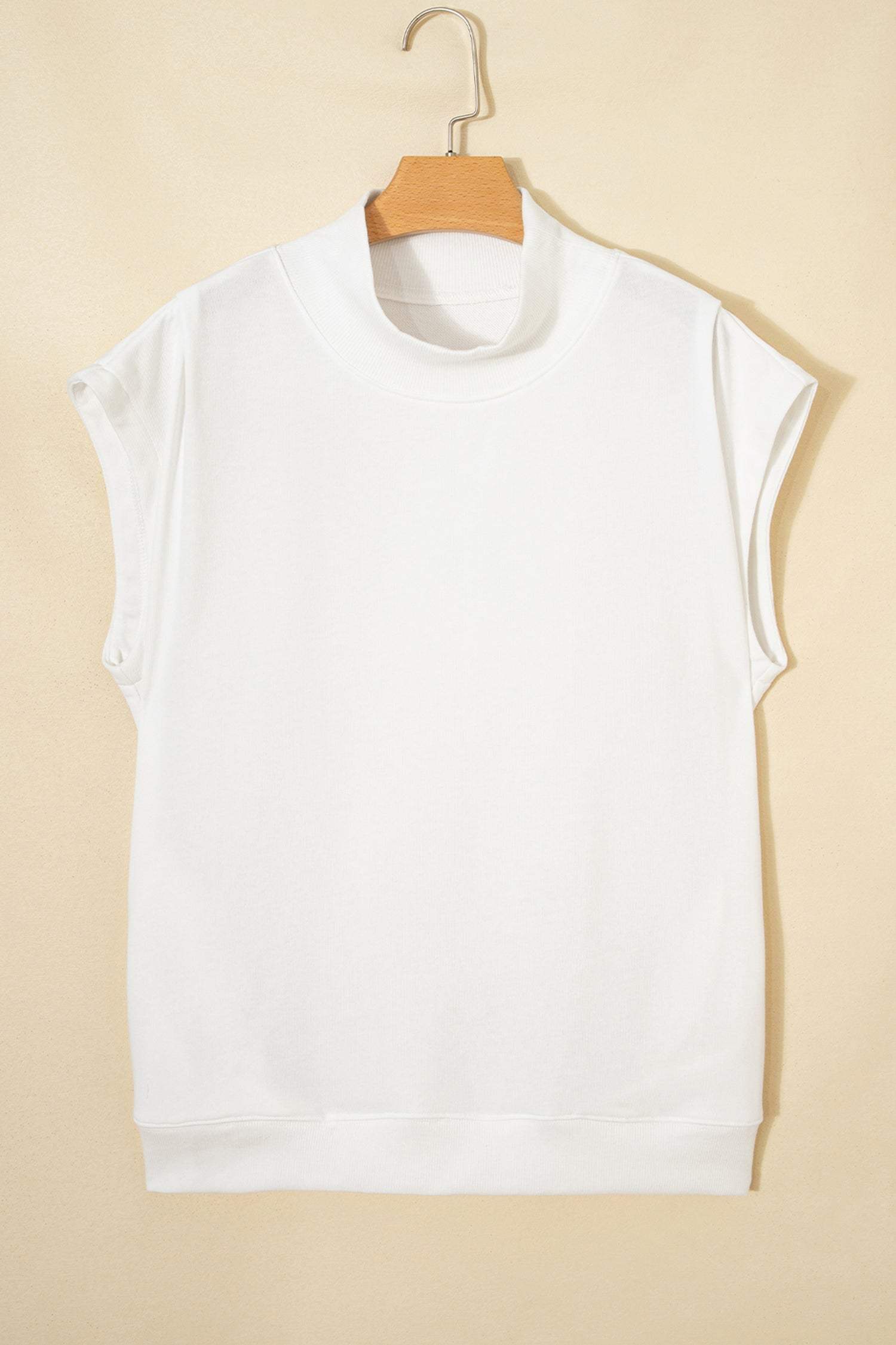 Sky Blue Solid Color High Neck Cap Sleeve Loose Top