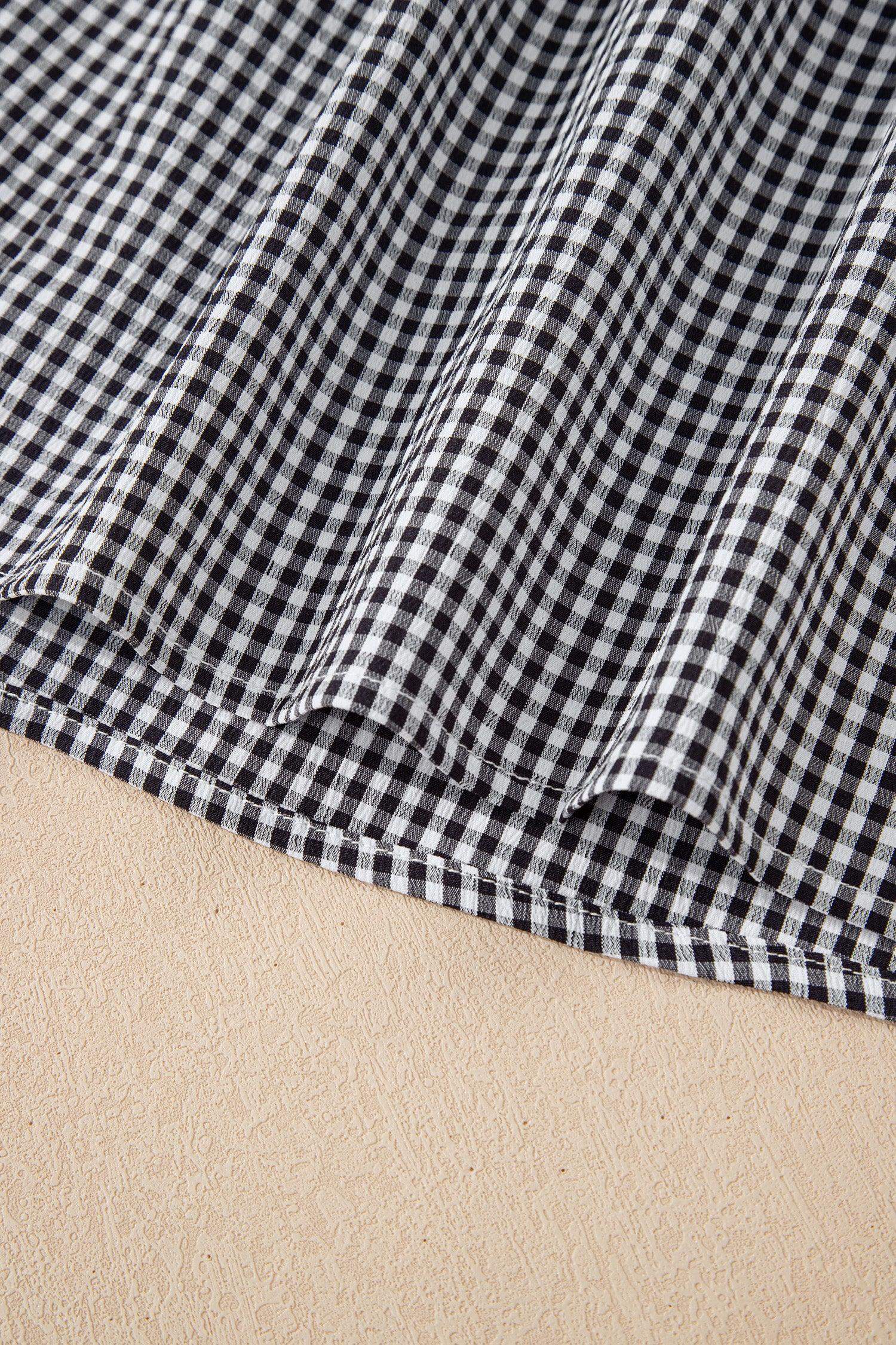 Black Plus Size Plaid Bow Decor Bell Sleeve Round Neck Jumper