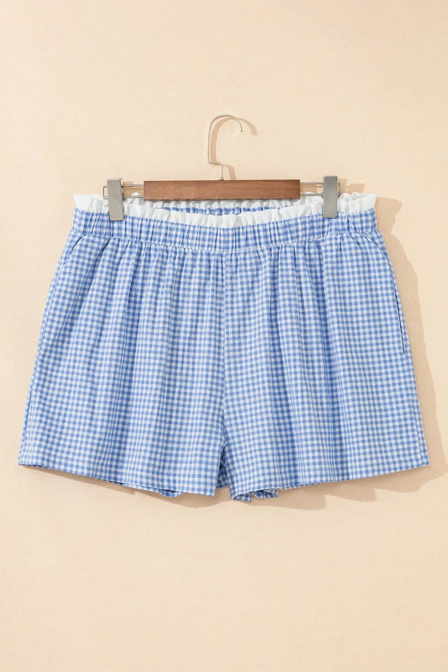Red Contrast Trim Plaid Print Plus Size Shorts