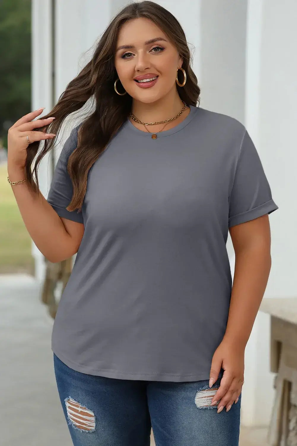 Mint Green Casual Plain Crew Neck Tee