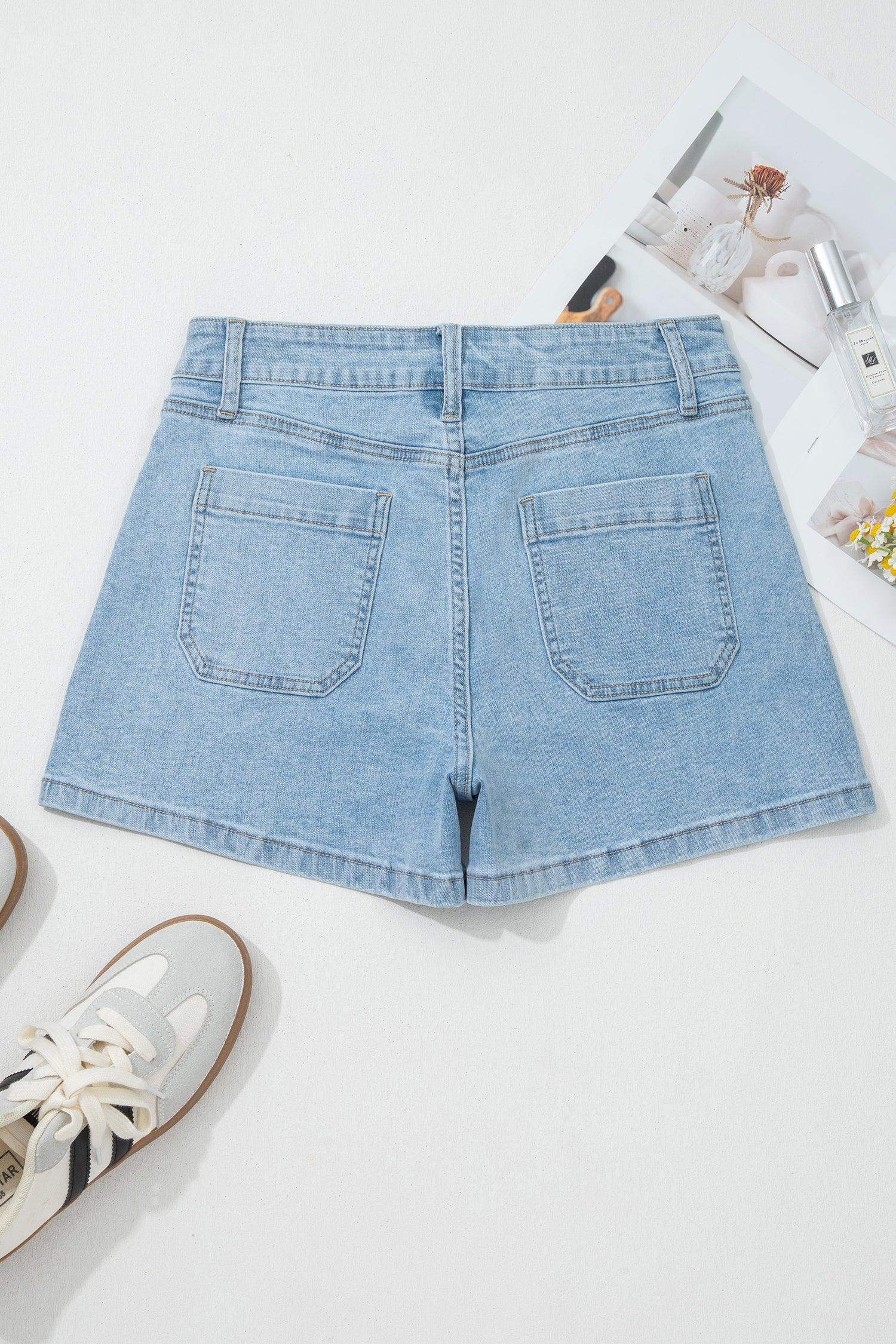 Myosotis High Rise Patch Pocket Denim Shorts