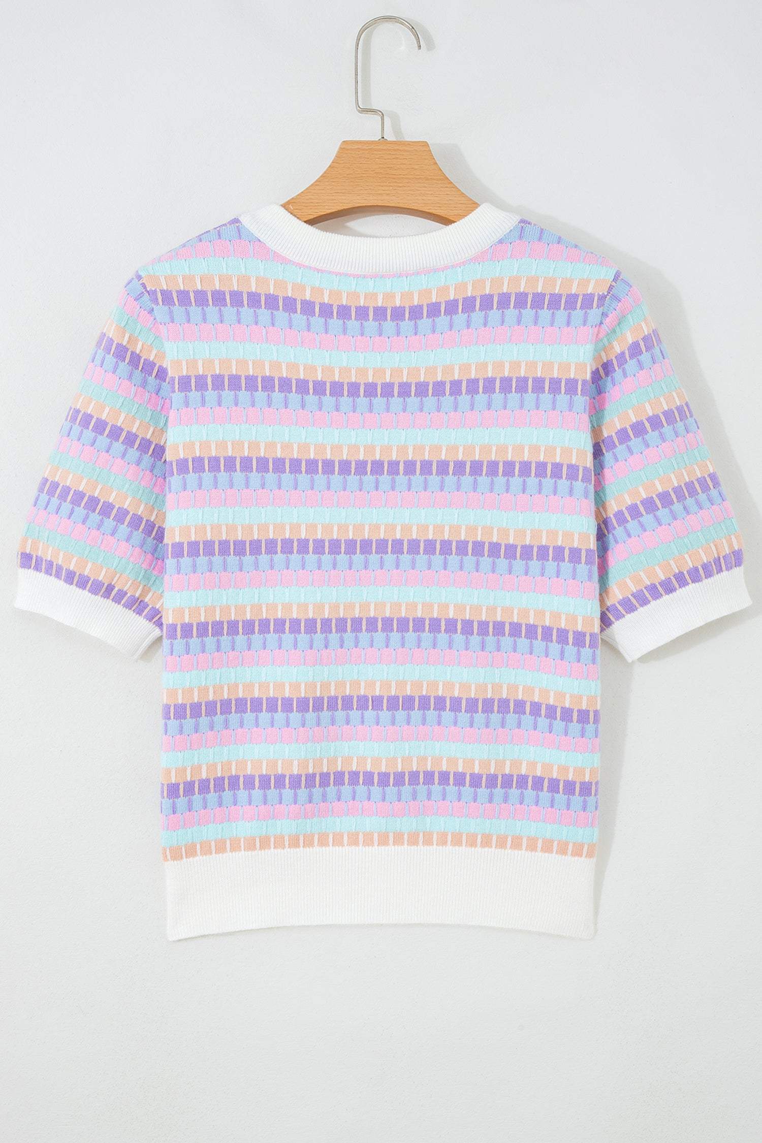 Orange Abstract Striped Knit Short Sleeve Sweater
