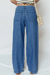 Dusk Blue Lace-up Pull on Wide Leg Jeans
