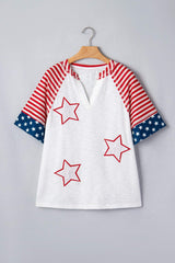 Fiery Red Star Detail Flag Inspired Short Sleeve Top