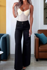 Mist Green 2-Button High Waist Wide Leg Jeans