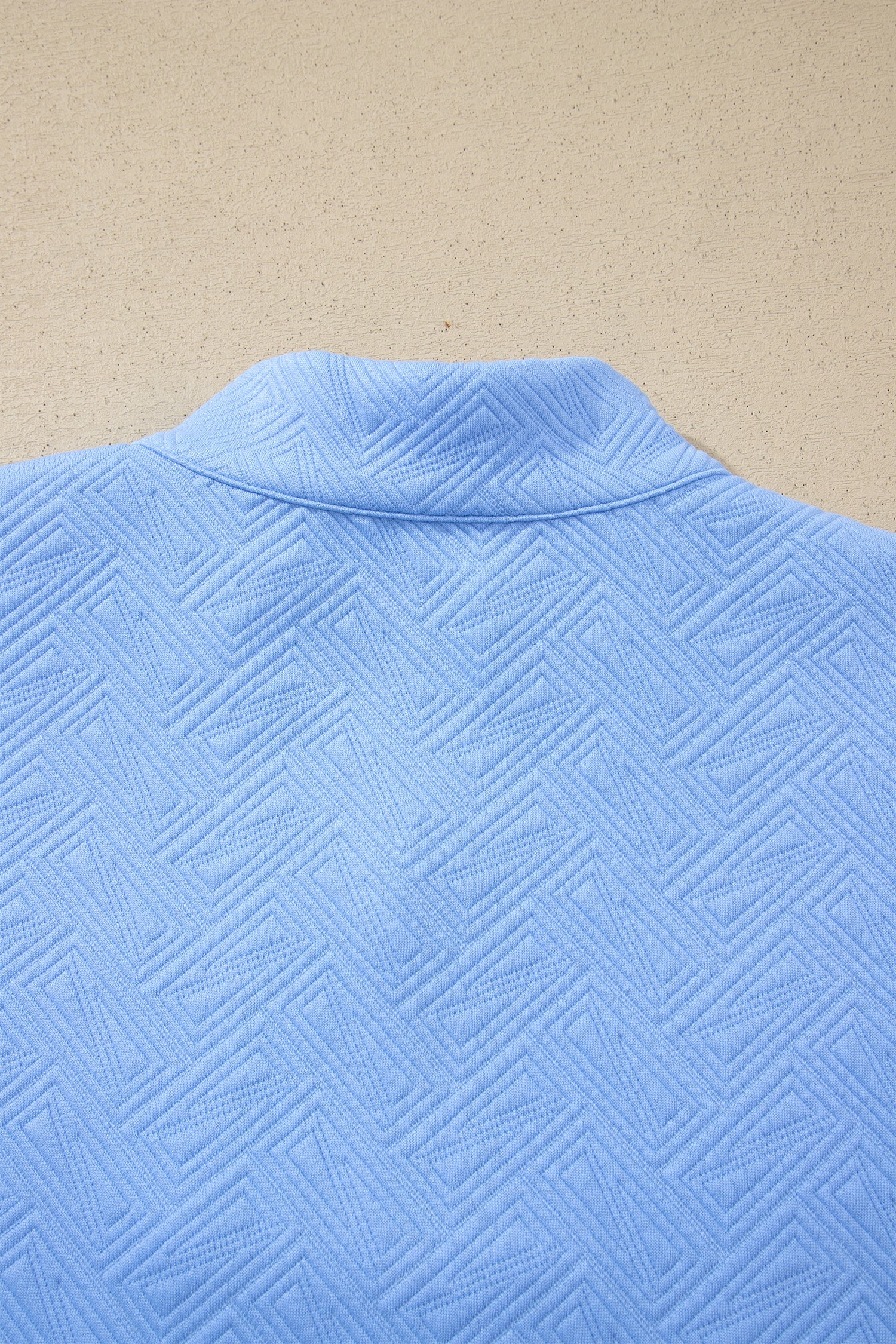Myosotis Stylish Textured Stripe Trim Split Neck Puff Sleeve Top