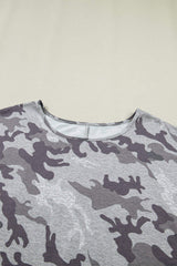 Gray Plus Size Camo Print Casual T Shirt