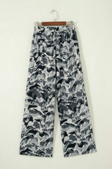 Green Camouflage Print Drawstring Casual Pants