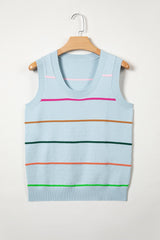 Sky Blue Stripe Round Neck Knitted Sweater Tank