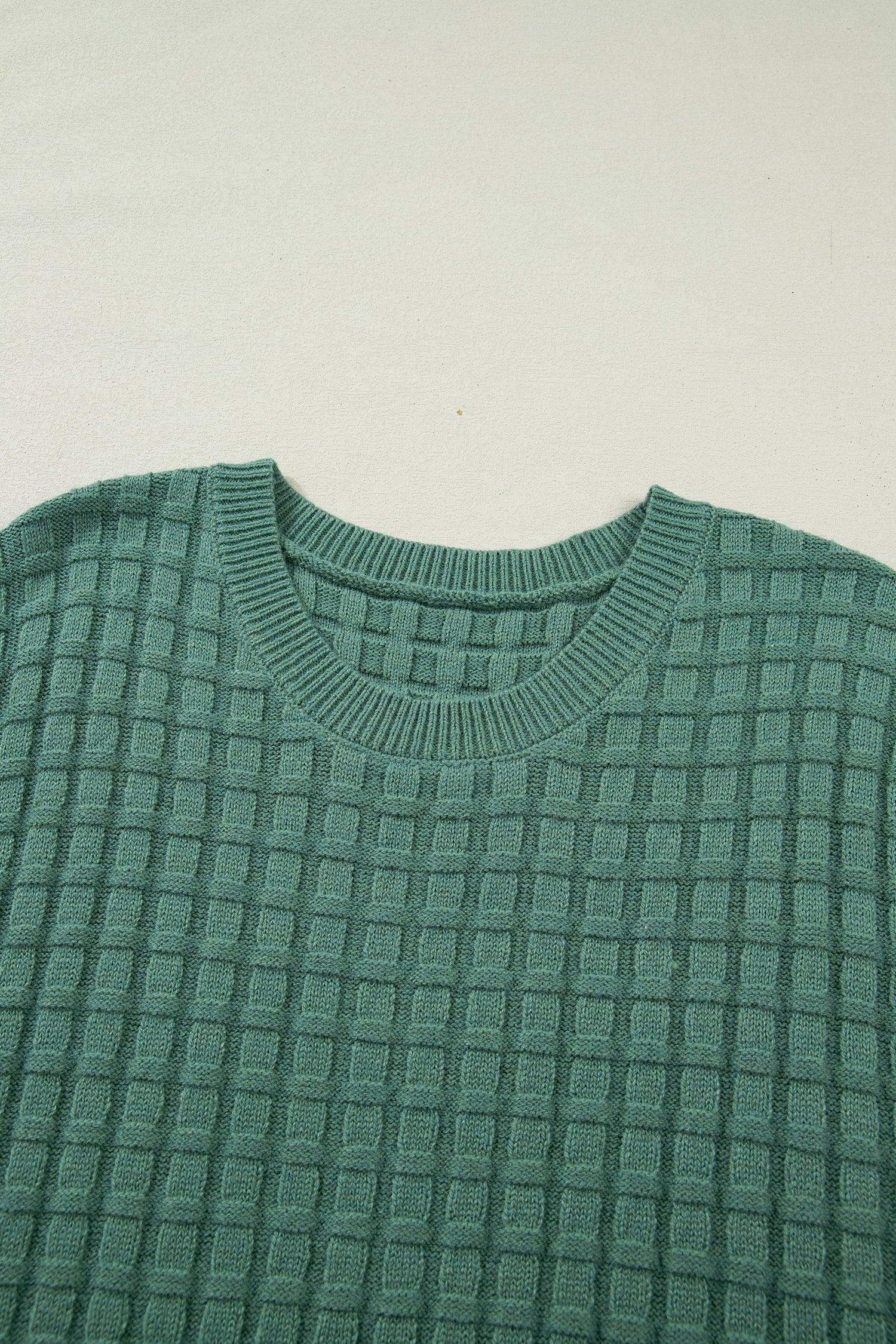 Mist Green Plus Size Solid Color Textured Knit Short Sleeve Sweater