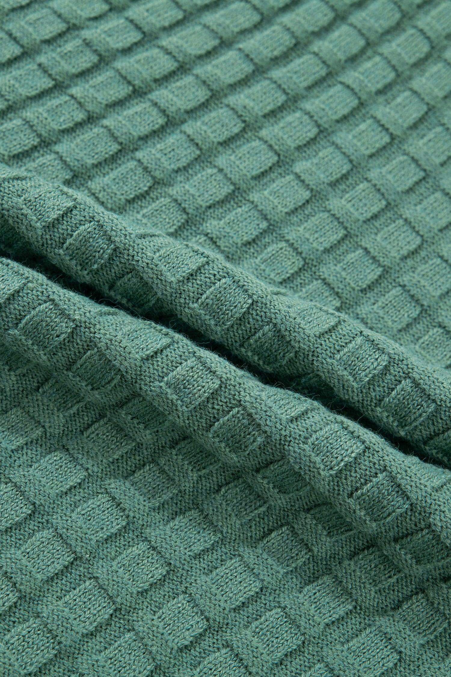 Mist Green Plus Size Solid Color Textured Knit Short Sleeve Sweater