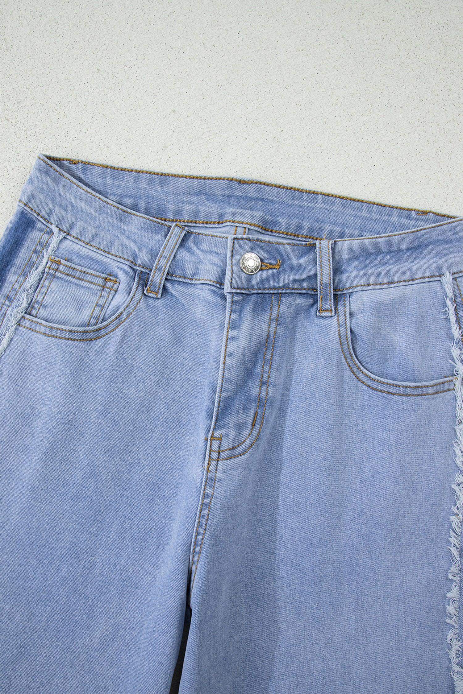 Beau Blue Contrast Stripe Frayed Side Panel Patchwork Shift Jeans