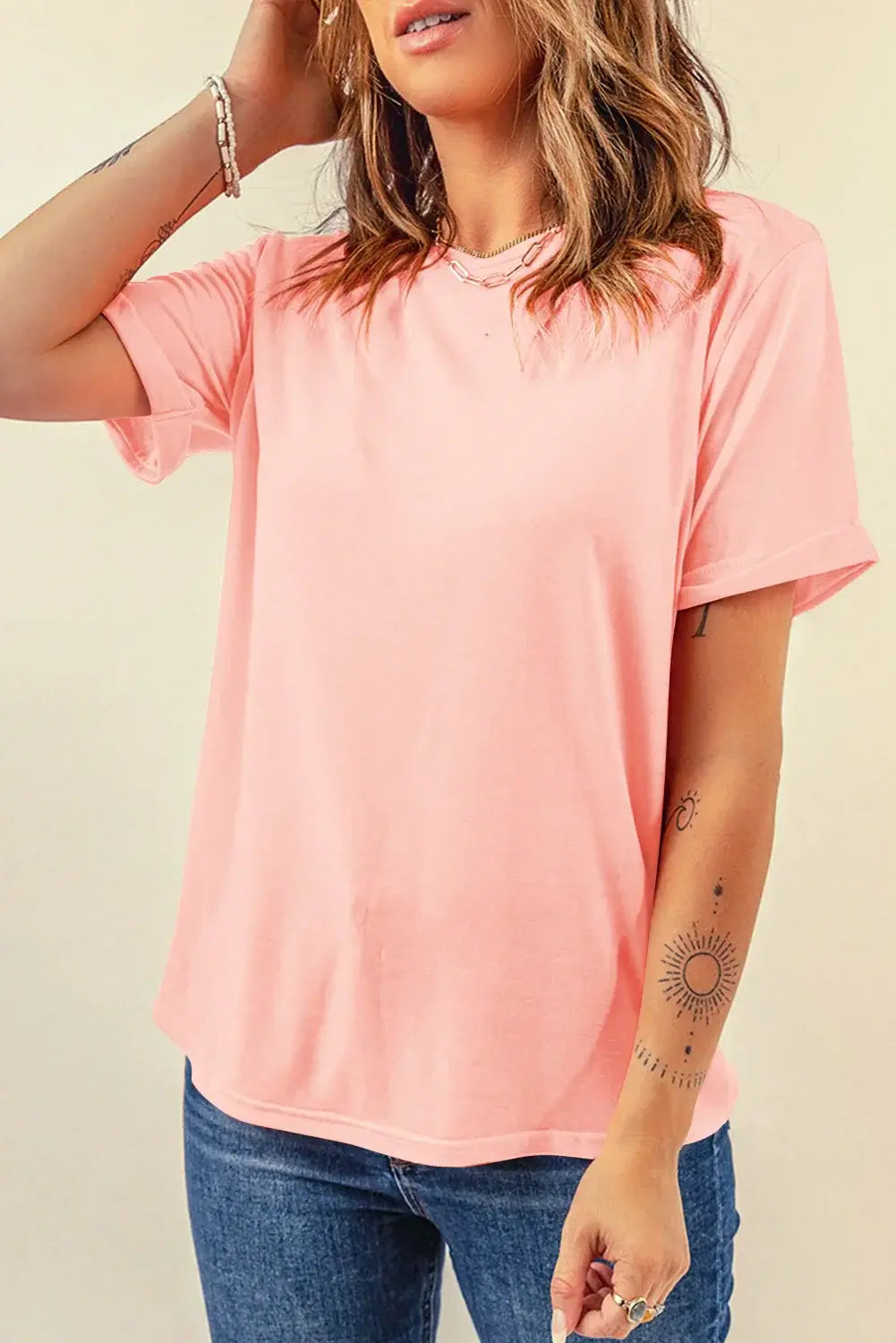 Mint Green Casual Plain Crew Neck Tee