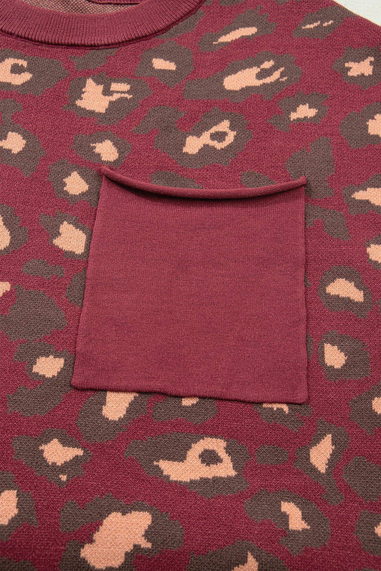 Red Leopard Print Cap Sleeve Knitted Top