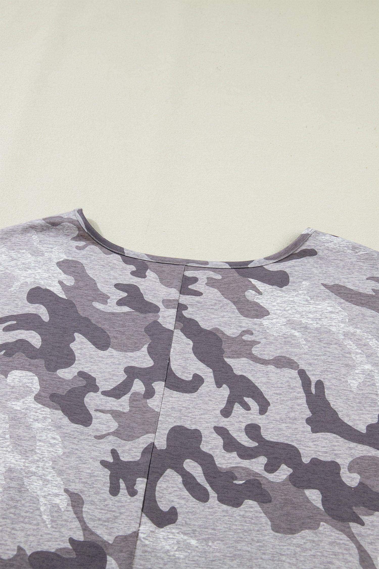 Gray Plus Size Camo Print Casual T Shirt