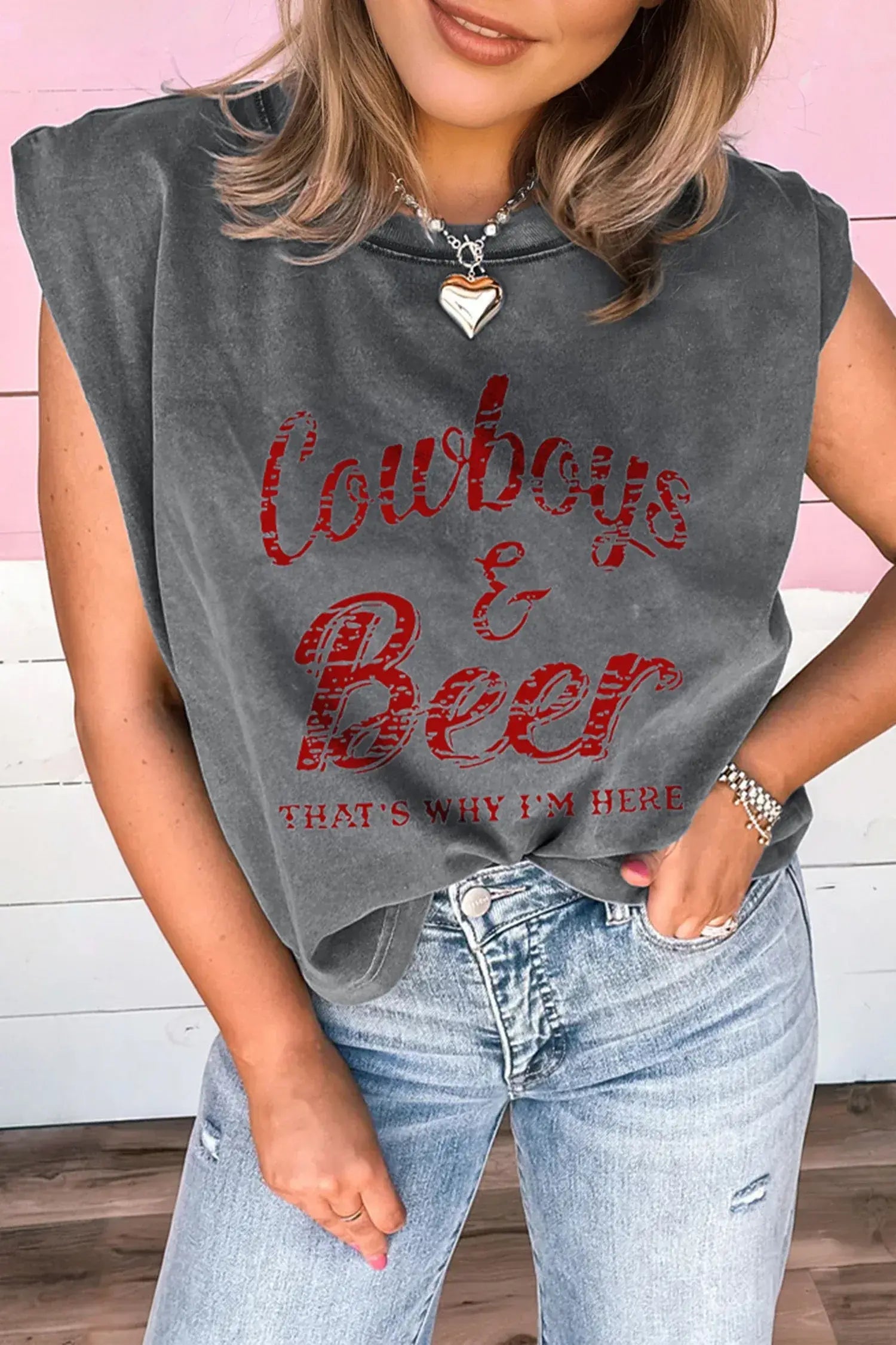 Smoke Gray COWGIRLS DONT CRY Western Graphic Mineral Wash Tank Top