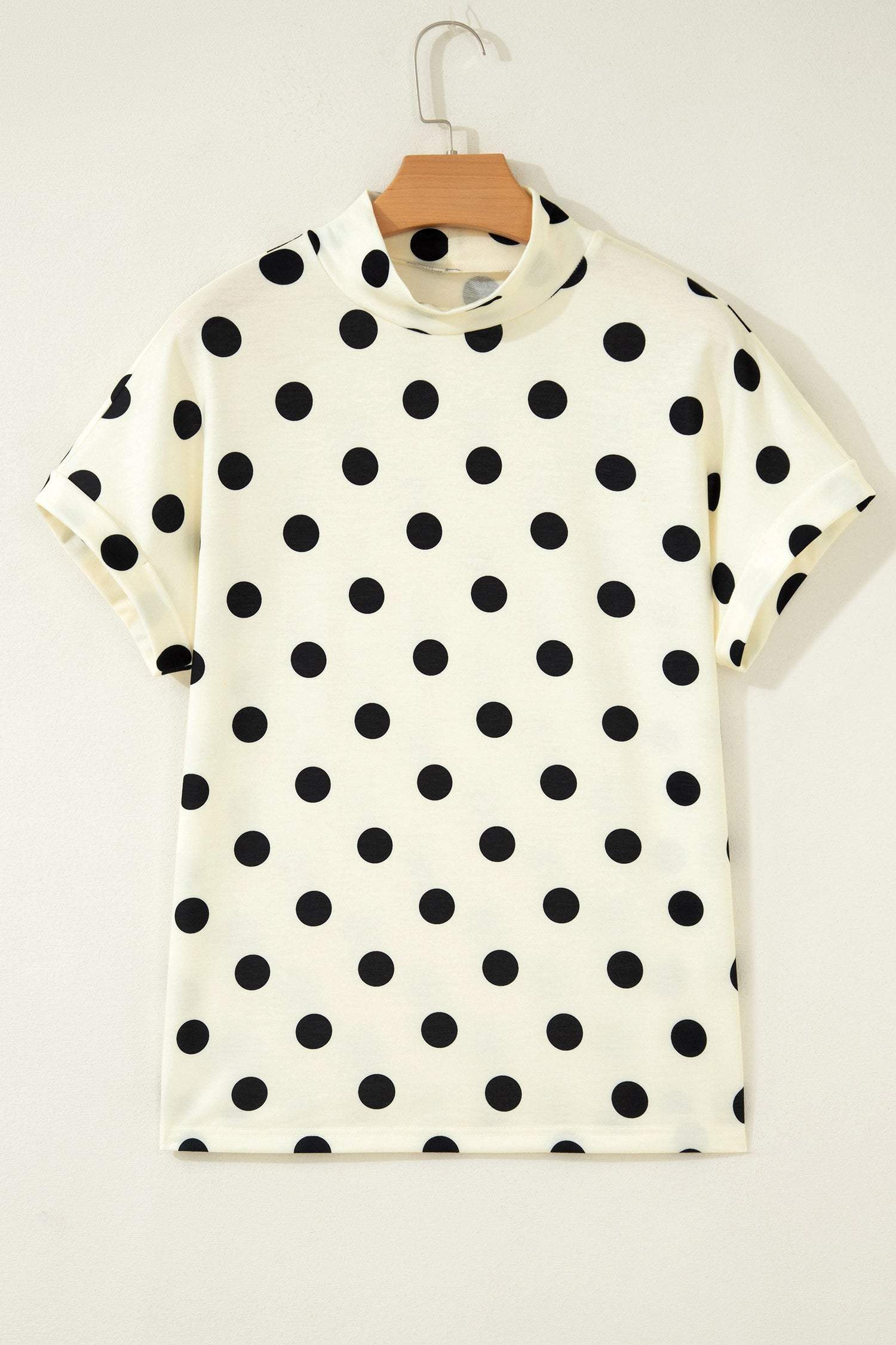 Beige Polka Dot Print High Neck Dolman Top