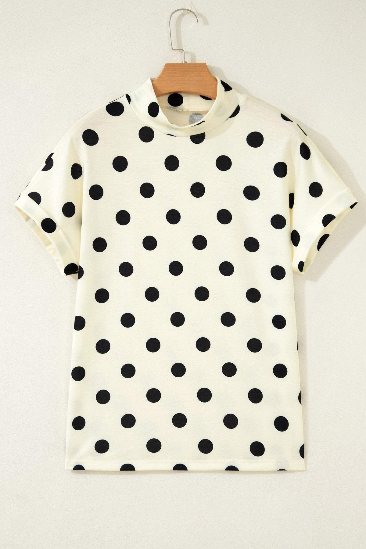 Beige Polka Dot Print High Neck Dolman Top