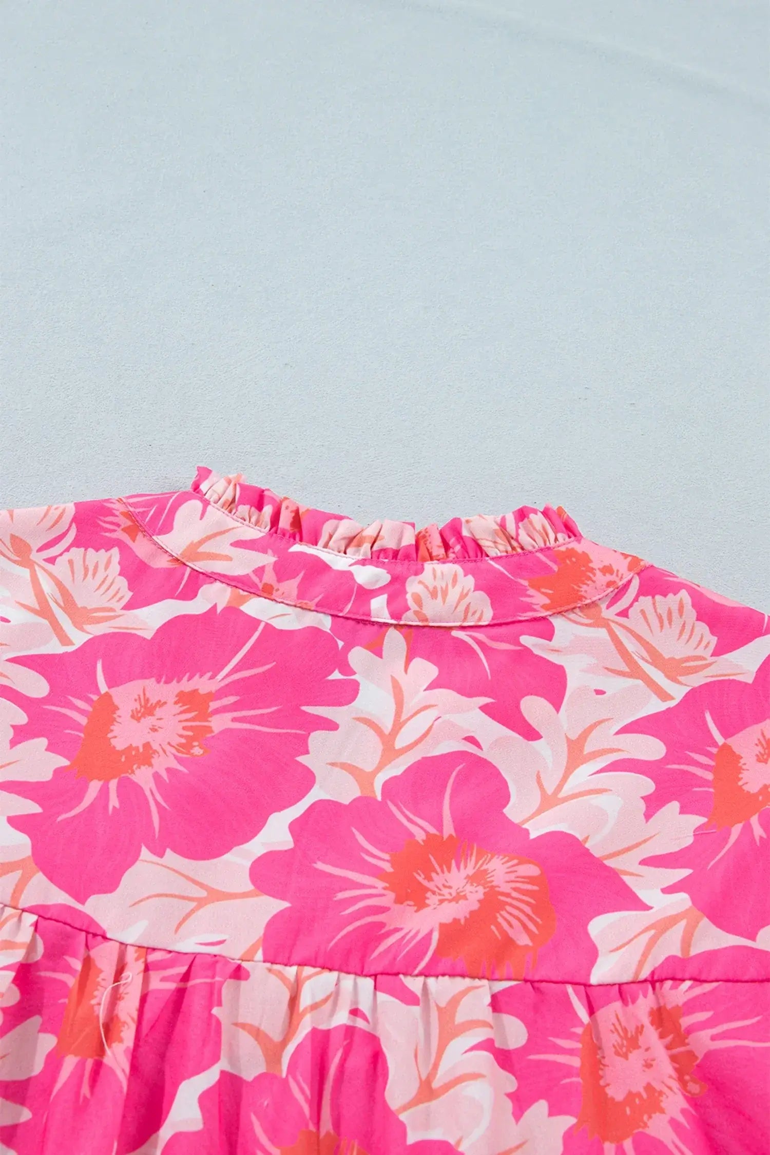 Pink Short Bubble Sleeve Summer Floral Blouse