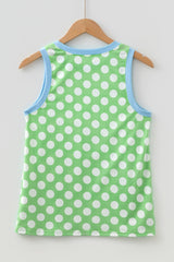 Green Polka Dot Contrast Trim Round Neck Loose Tank Top