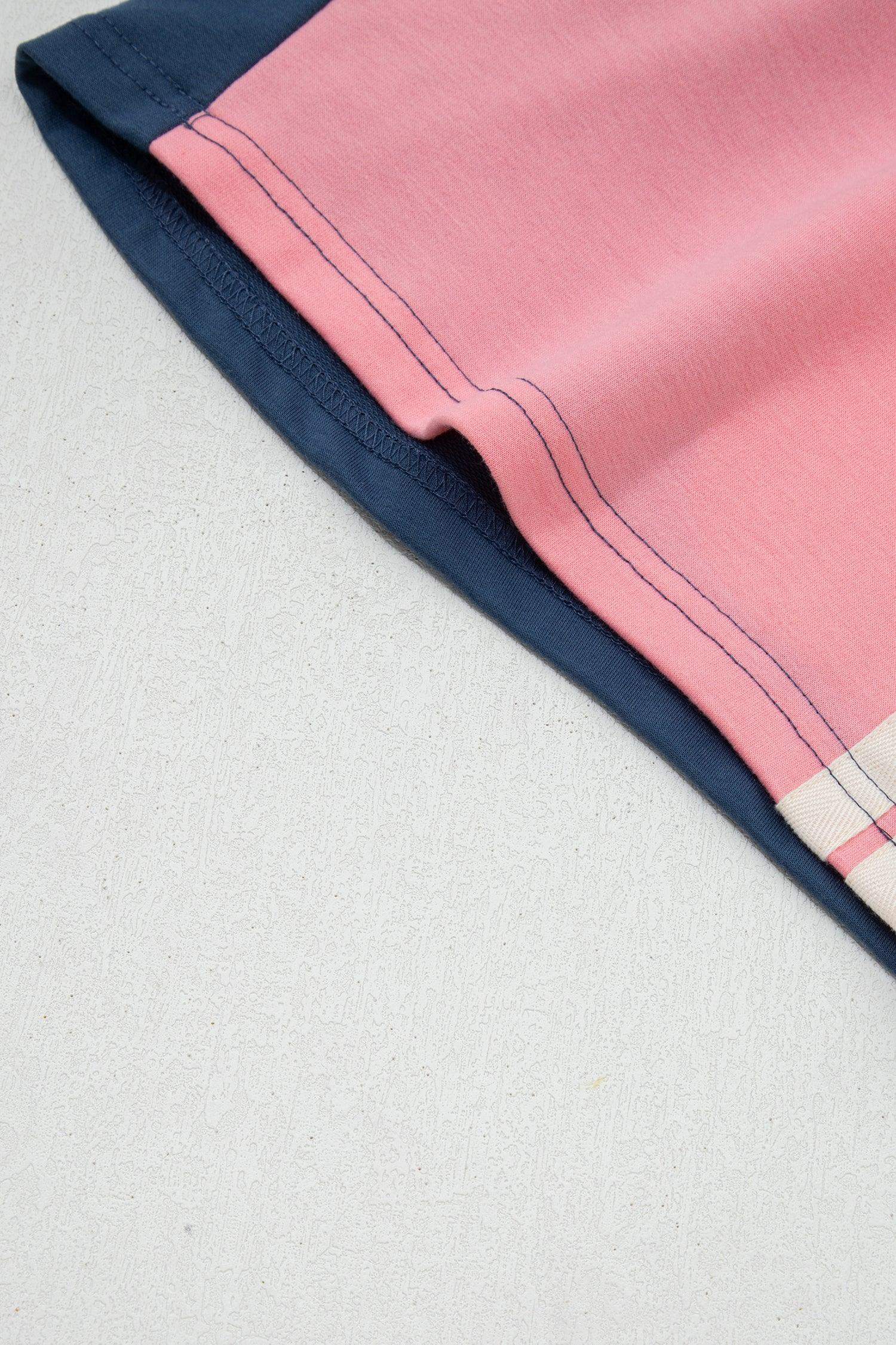 Pink Color Block Patchwork Varsity Striped Detail Drawstring Elastic Waist Shorts