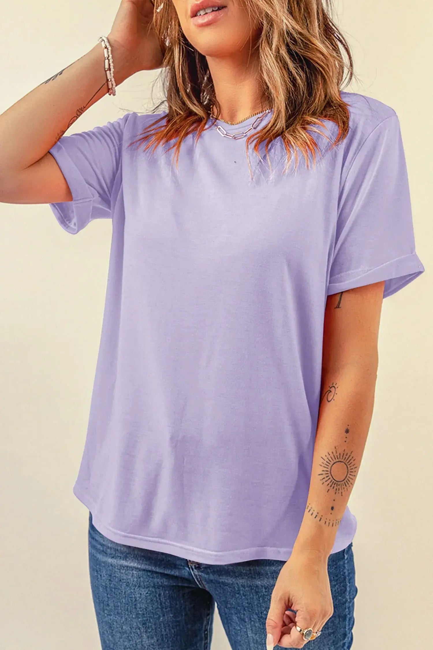 Mint Green Casual Plain Crew Neck Tee