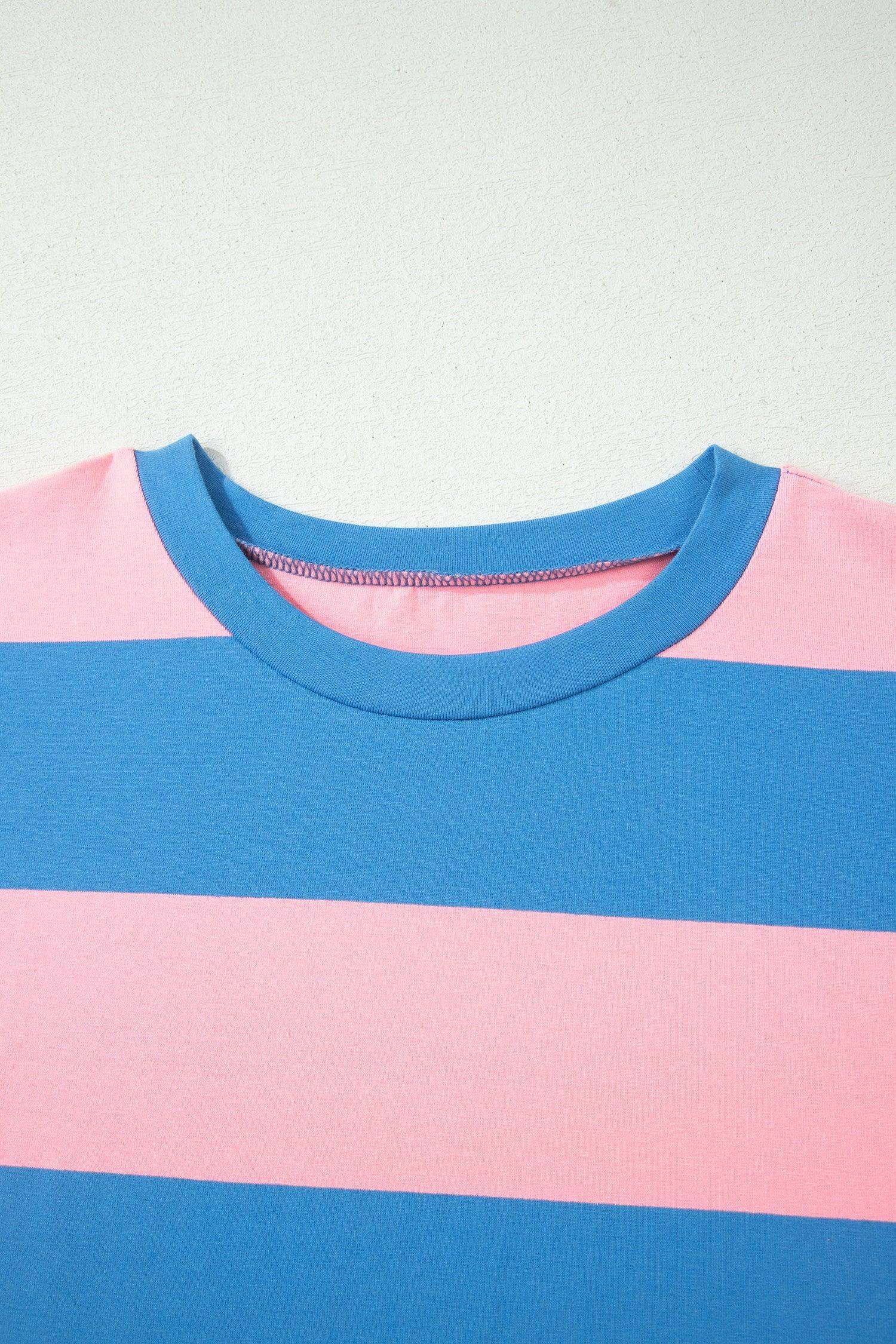 Bright Pink Striped Color Block Oversize Tunic Tee
