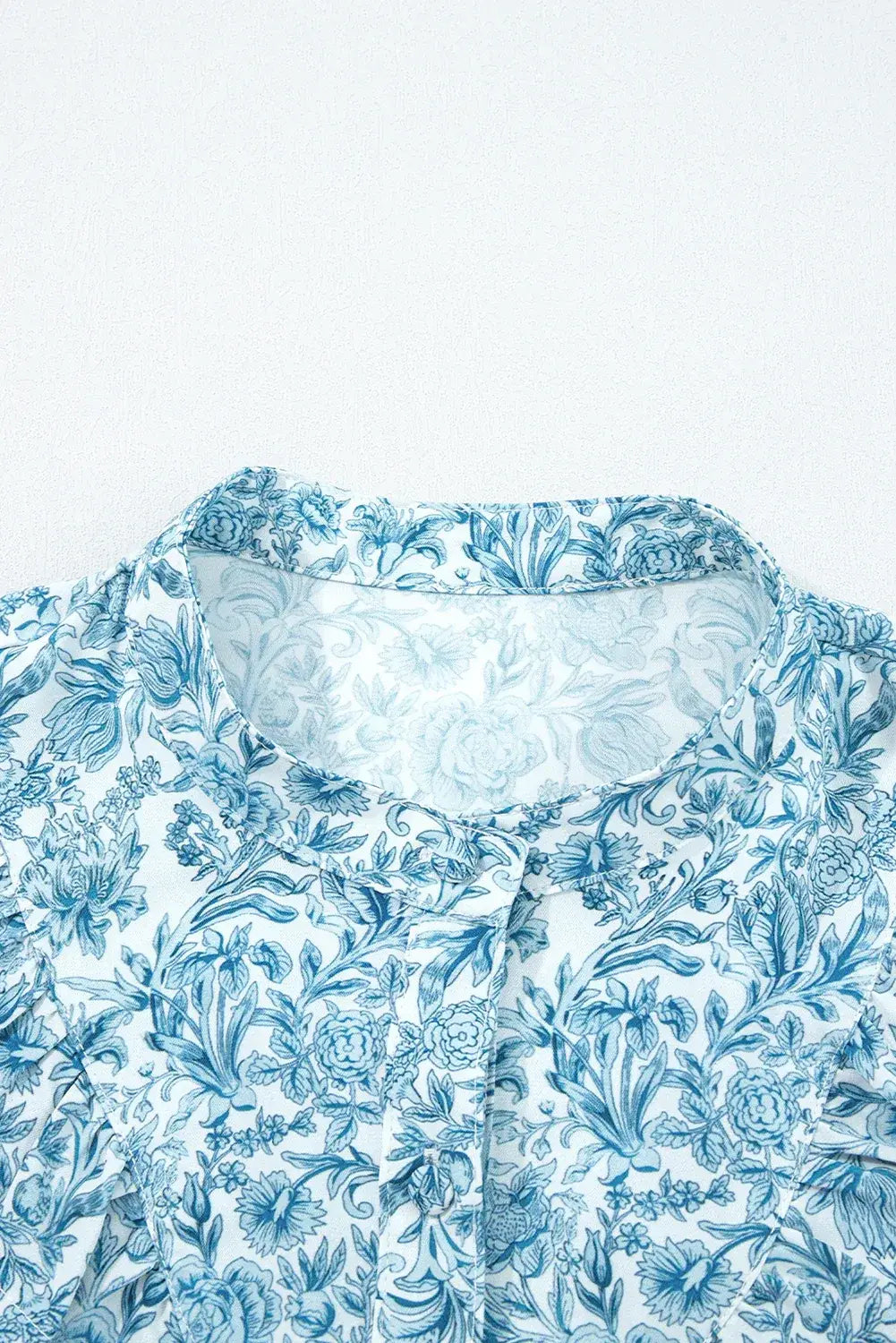 Sky Blue All Over Floral Puff Sleeve Shirt