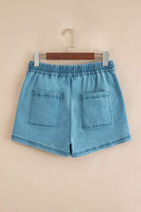 Beau Blue Contrast Drawstring Elastic Waistband Denim Shorts