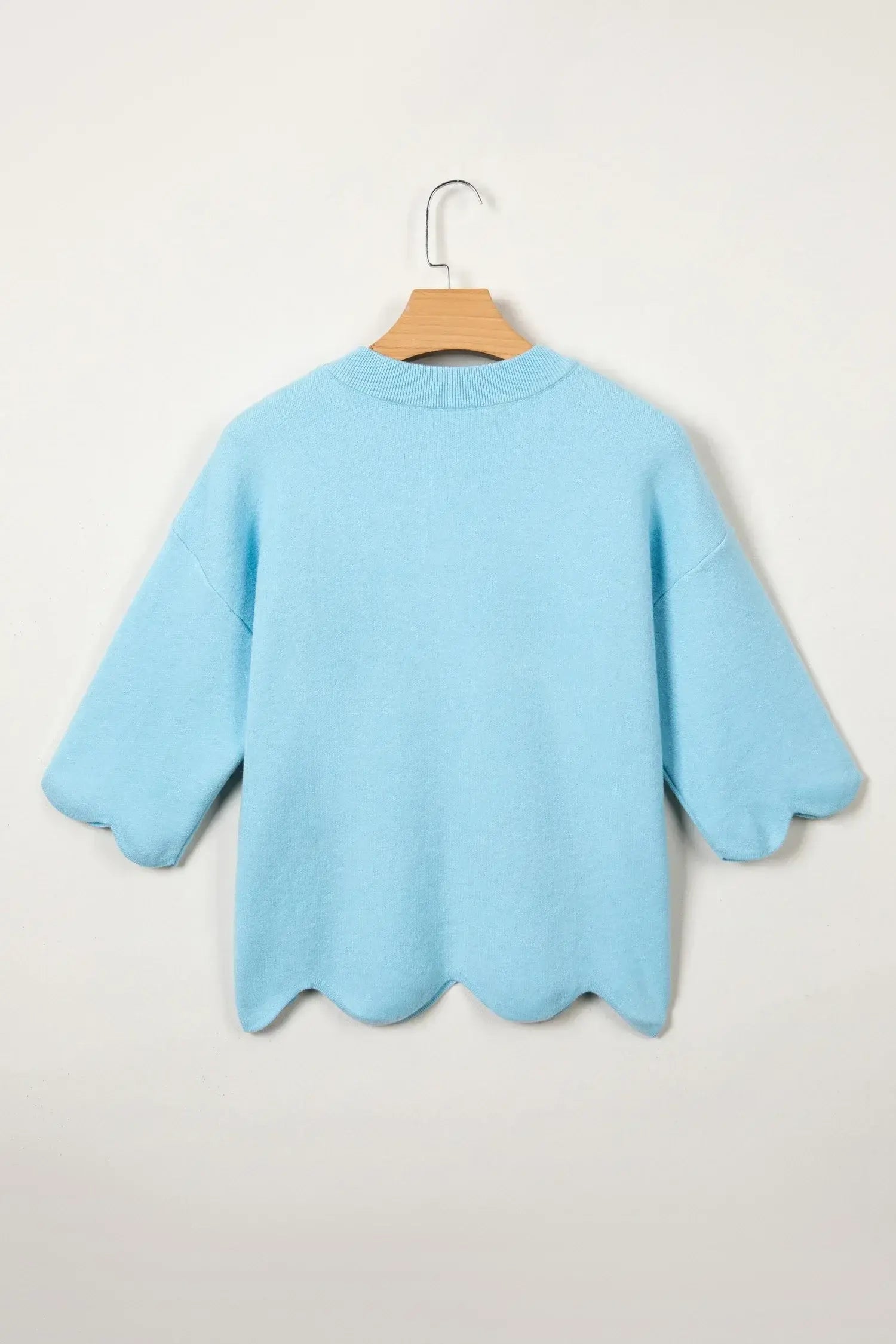 Myosotis Scalloped Hem 3/4 Sleeve Sweater Top
