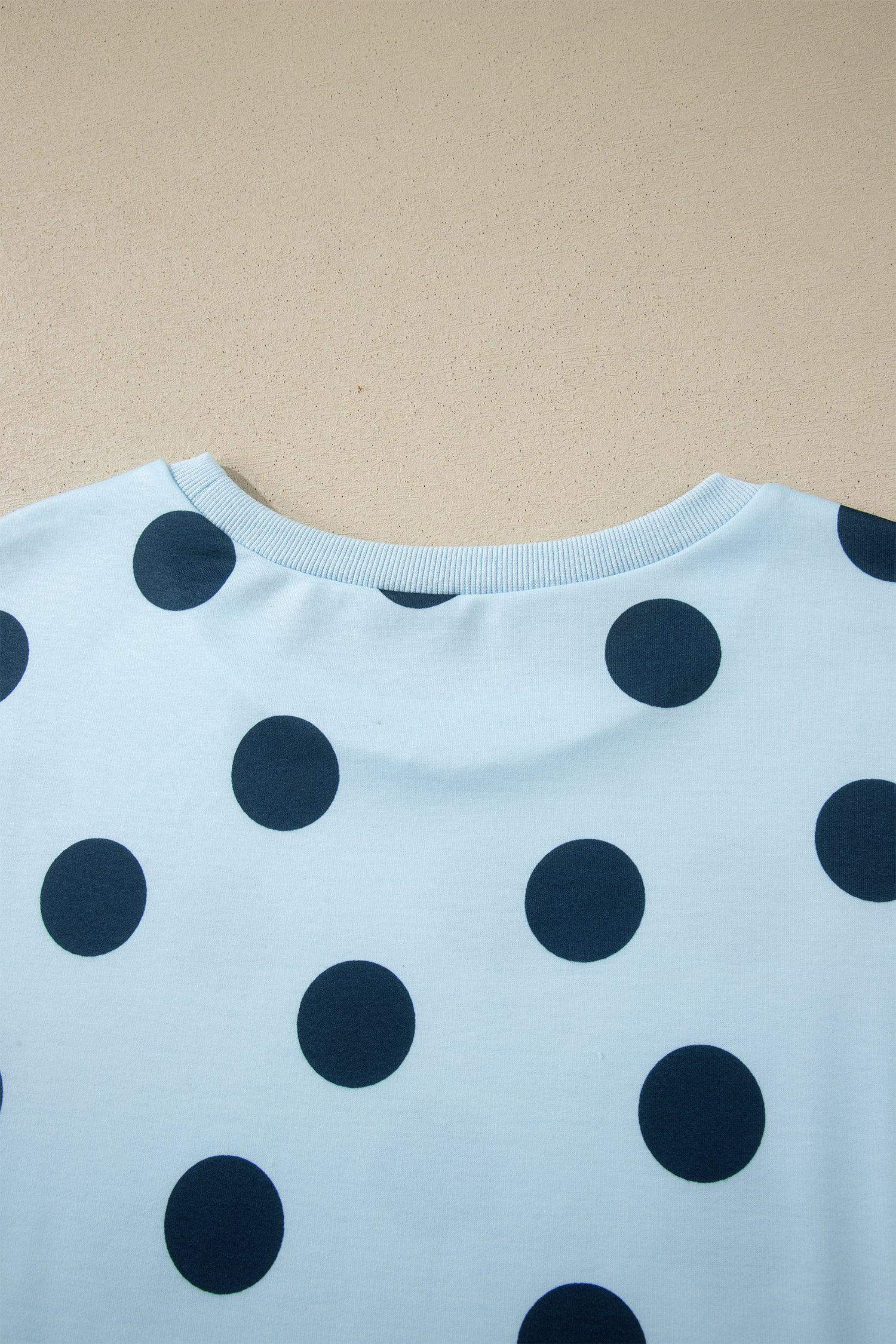 Pink Polka Dot Print Loose Tee Drawstring Elastic Waist Short Set