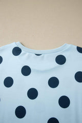Pink Polka Dot Print Loose Tee Drawstring Elastic Waist Short Set