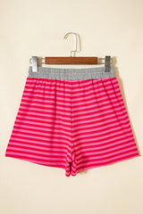 Rose Stripe Contrast Elastic Waist Casual Ribbed Shorts