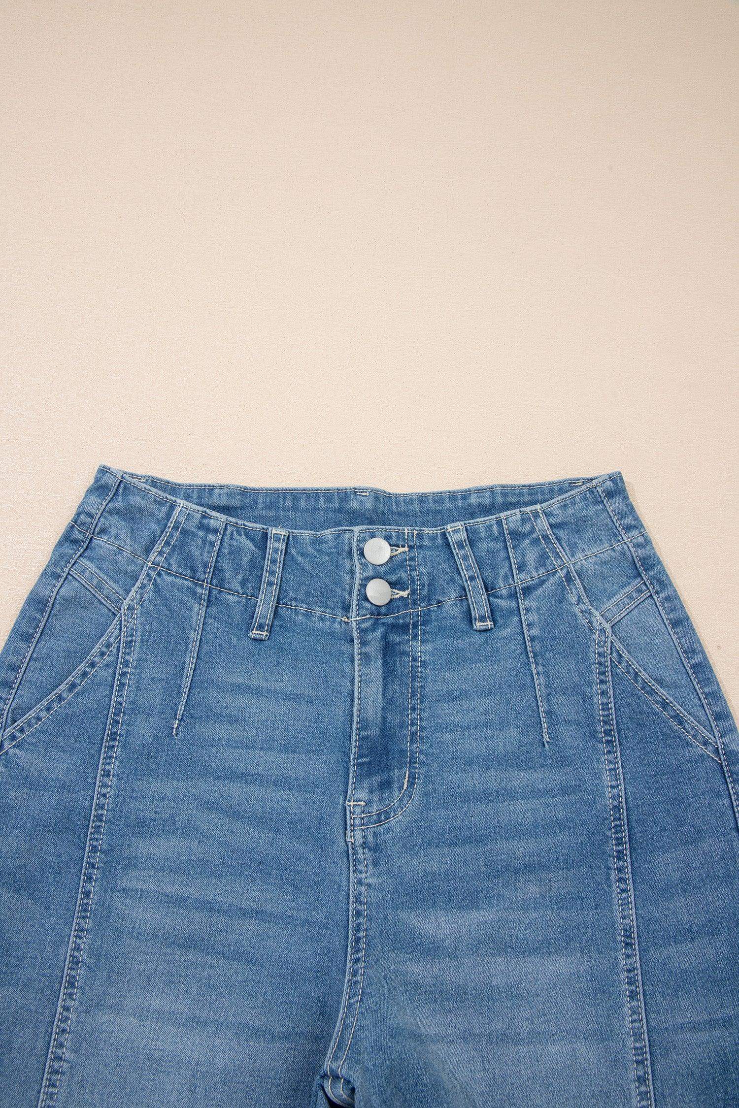 Sky Blue Medium Wash Cuffed Barrel Jeans