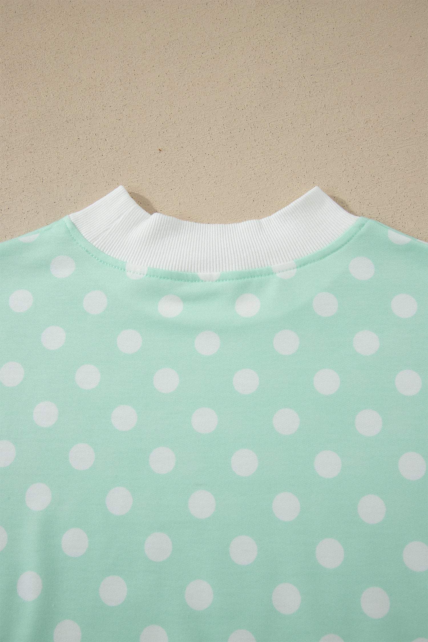 Green Polka Dot Print Color Block Trim Mock Neck Short Set