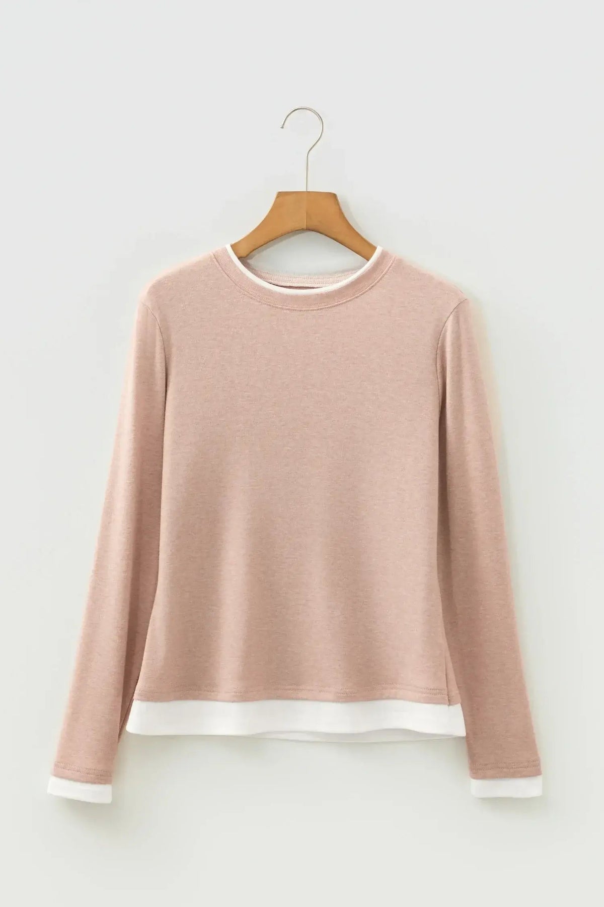 Smoke Gray False Two Piece Color Block Patchwork Long Sleeve Top