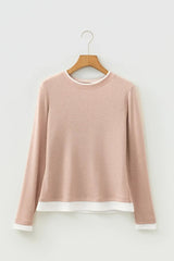 Smoke Gray False Two Piece Color Block Patchwork Long Sleeve Top
