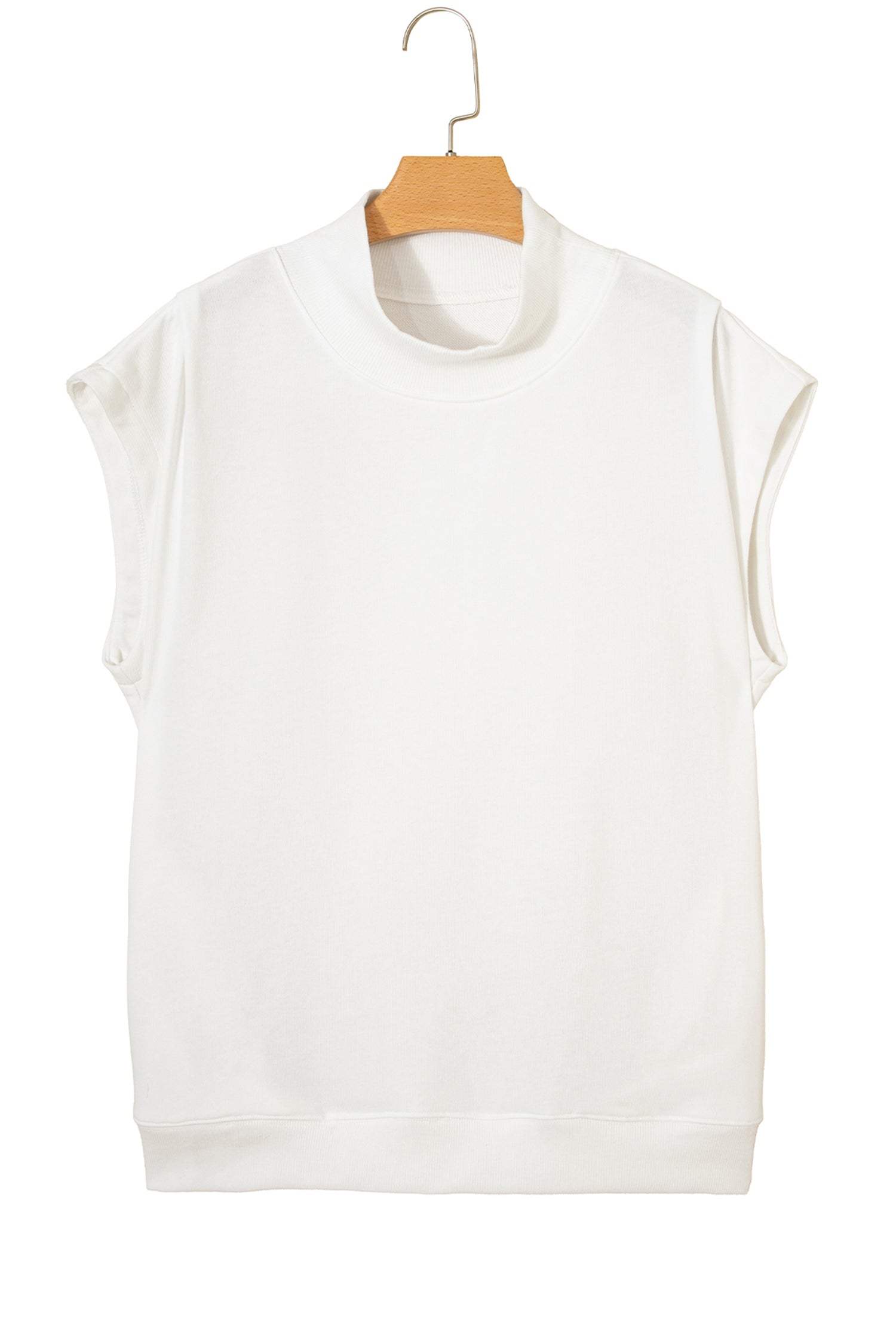 Sky Blue Solid Color High Neck Cap Sleeve Loose Top