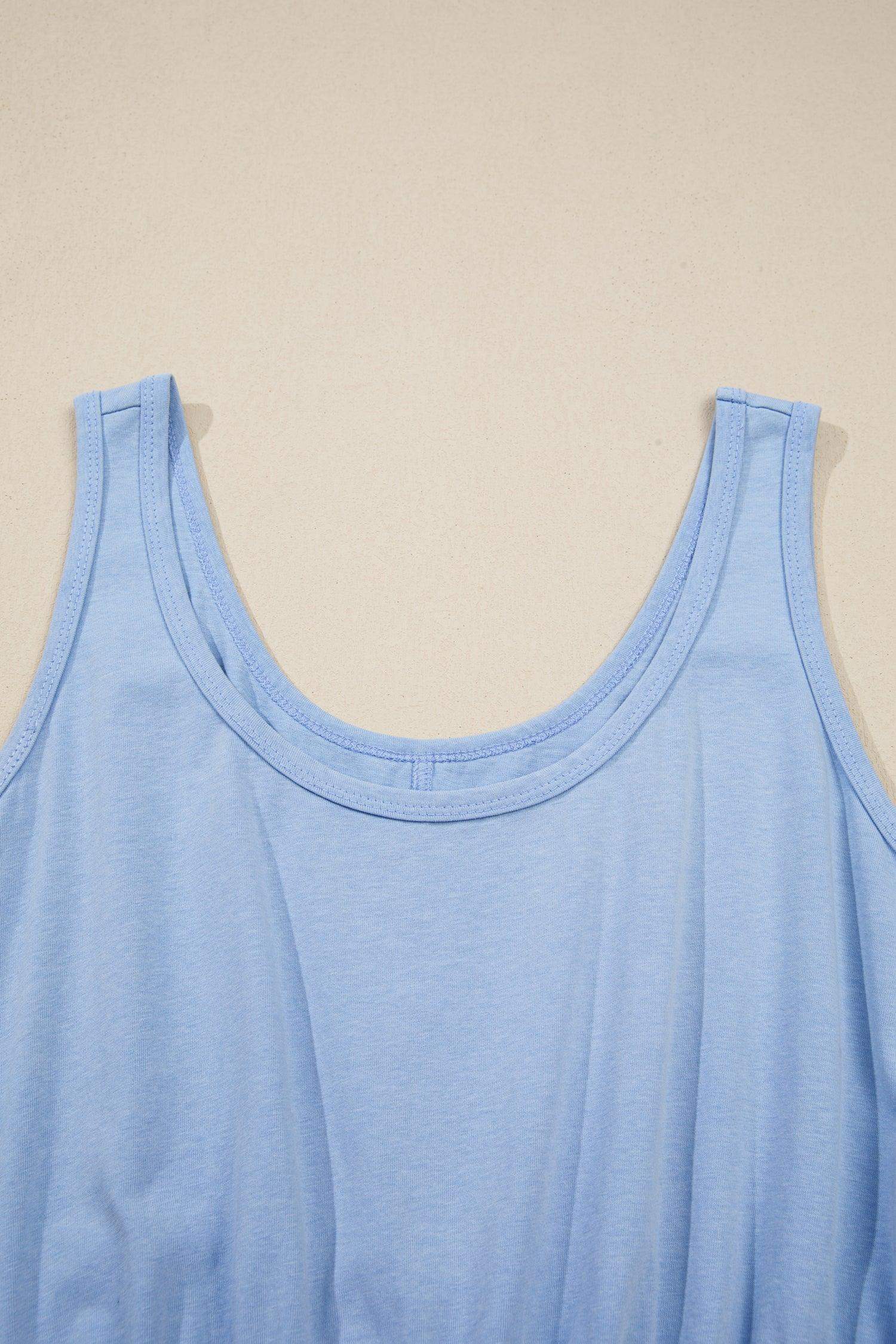 Sky Blue Mineral Wash Elastic Waist Tank Dress with Side Pockets