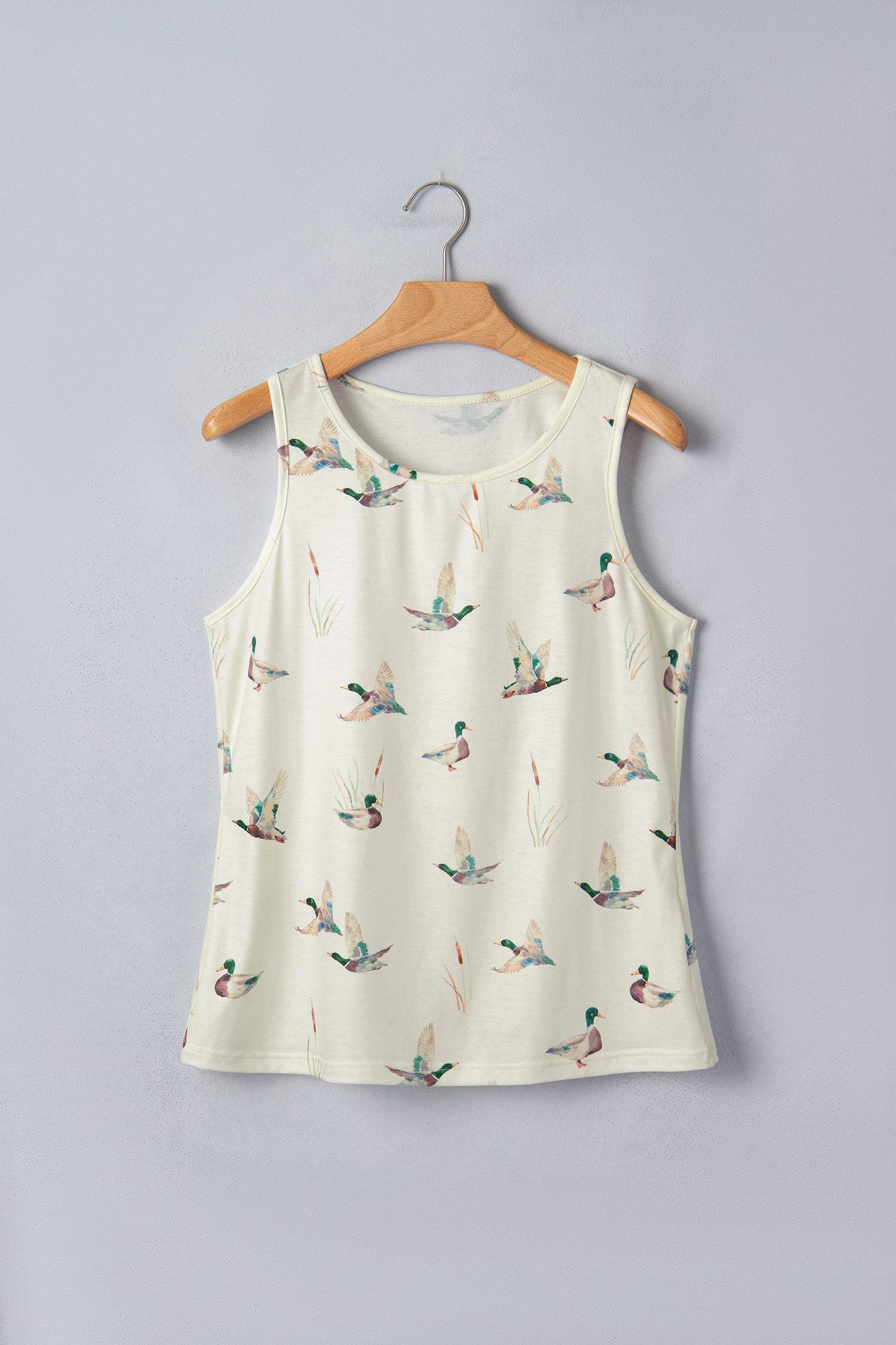 Beige Mallard Print Western Style Tank Top