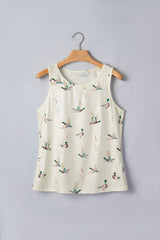 Beige Mallard Print Western Style Tank Top