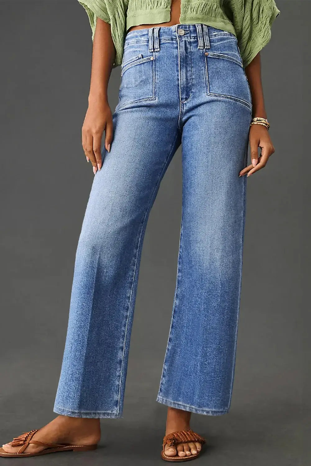 Beau Blue Loose Straight Leg Cropped High Waist Jeans