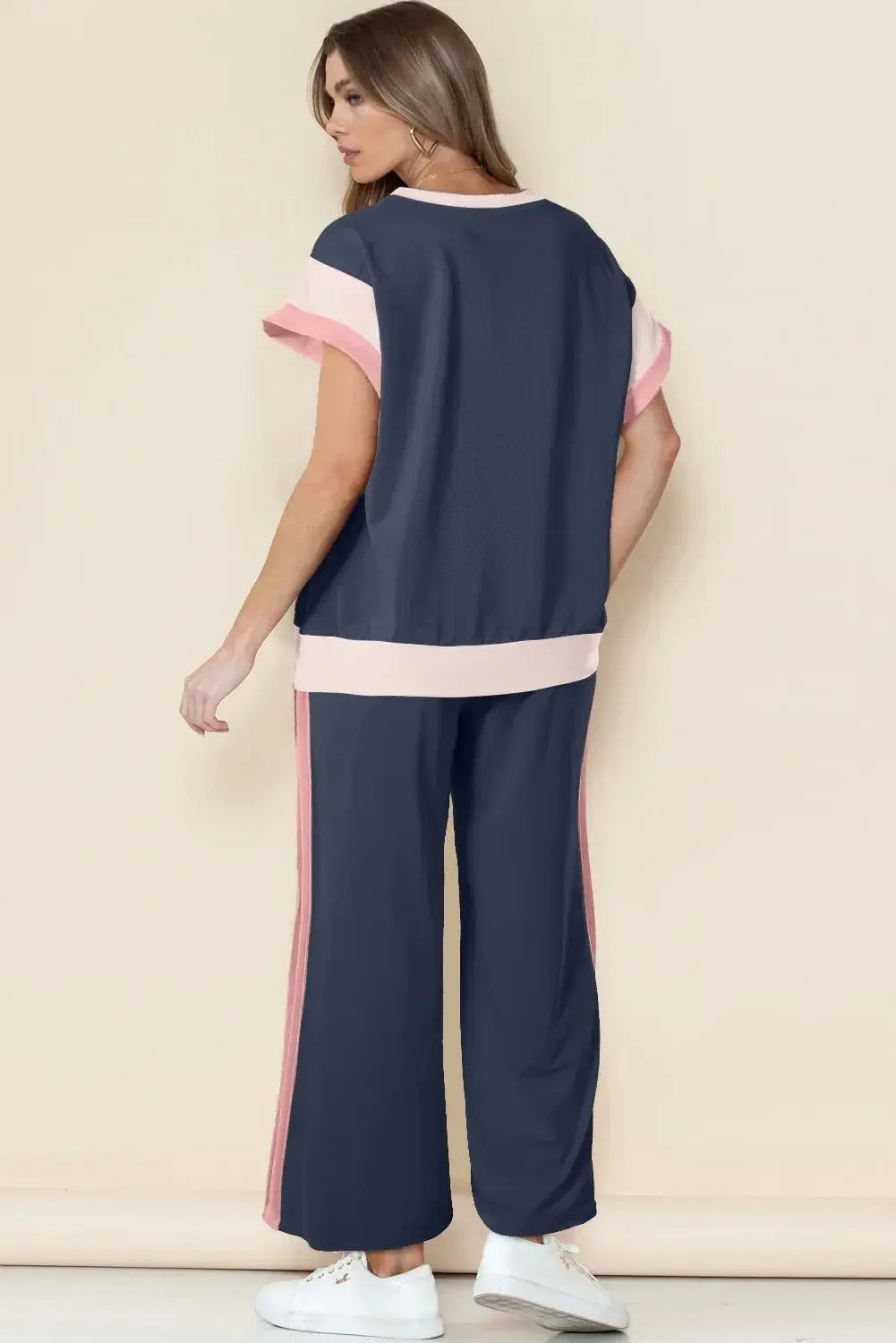 Dark Green Color Block Detail Casual Two-piece Set