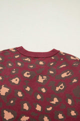 Red Leopard Print Cap Sleeve Knitted Top